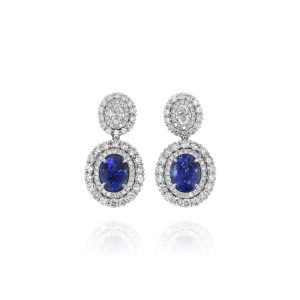Blue Sapphire & Diamond Drop Earrings