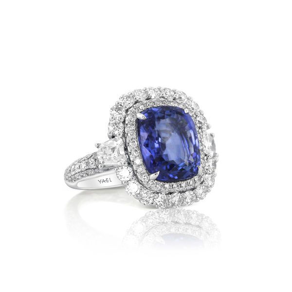 Cushion Blue Sapphire Double Halo Ring - Image 2
