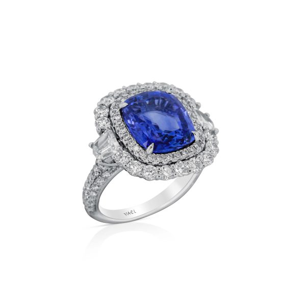 Cushion Blue Sapphire Double Halo Ring - Image 3