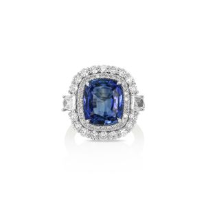 Cushion Blue Sapphire Double Halo Ring