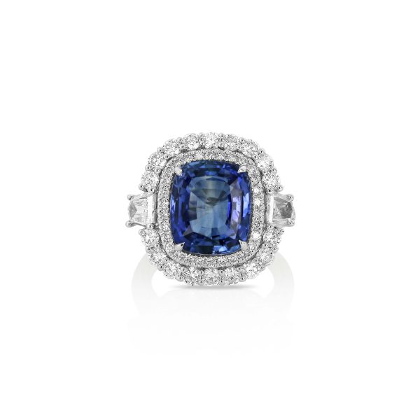 Cushion Blue Sapphire Double Halo Ring