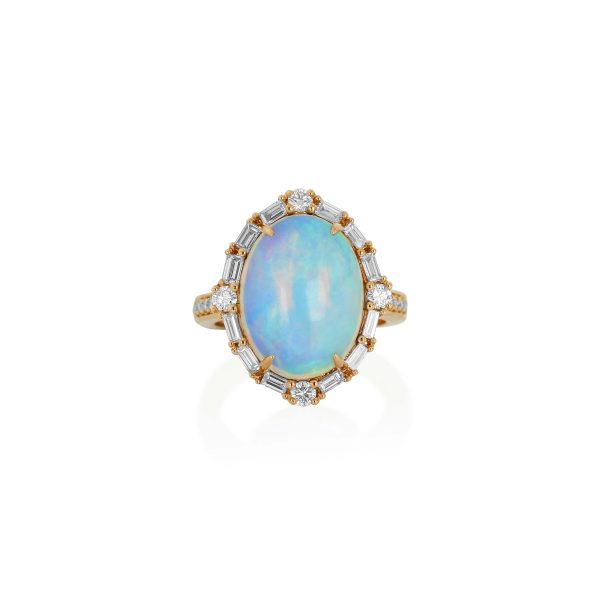 Oval White Opal and Diamond Ring - Image 3