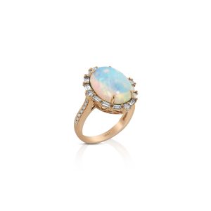 Oval White Opal and Diamond Ring