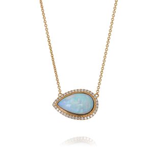 Pear White Opal and Diamond Necklace