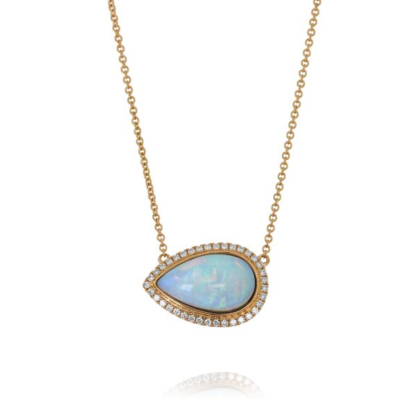 Pear White Opal and Diamond Necklace