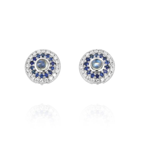Pear Moonstone & Sapphire Earrings - Image 2