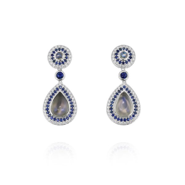 Pear Moonstone & Sapphire Earrings - Image 3