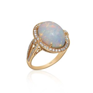 White Opal and Diamond Ring