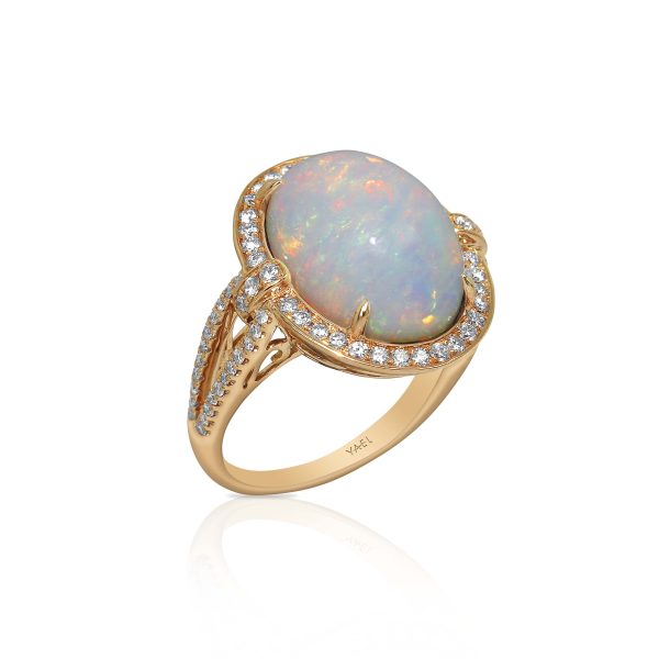 White Opal and Diamond Ring