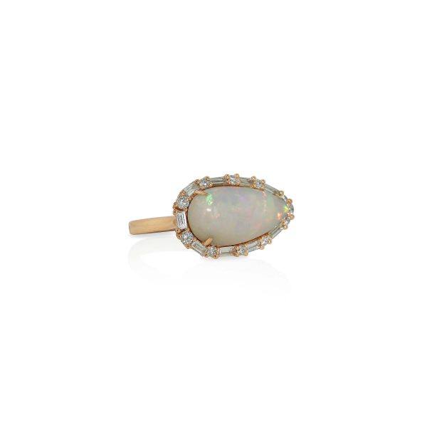 Pear Shape White Opal and Diamond Ring - Image 2