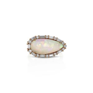 Pear Shape White Opal and Diamond Ring