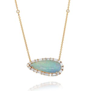 Pear Shaped White Opal and Diamond Pendant