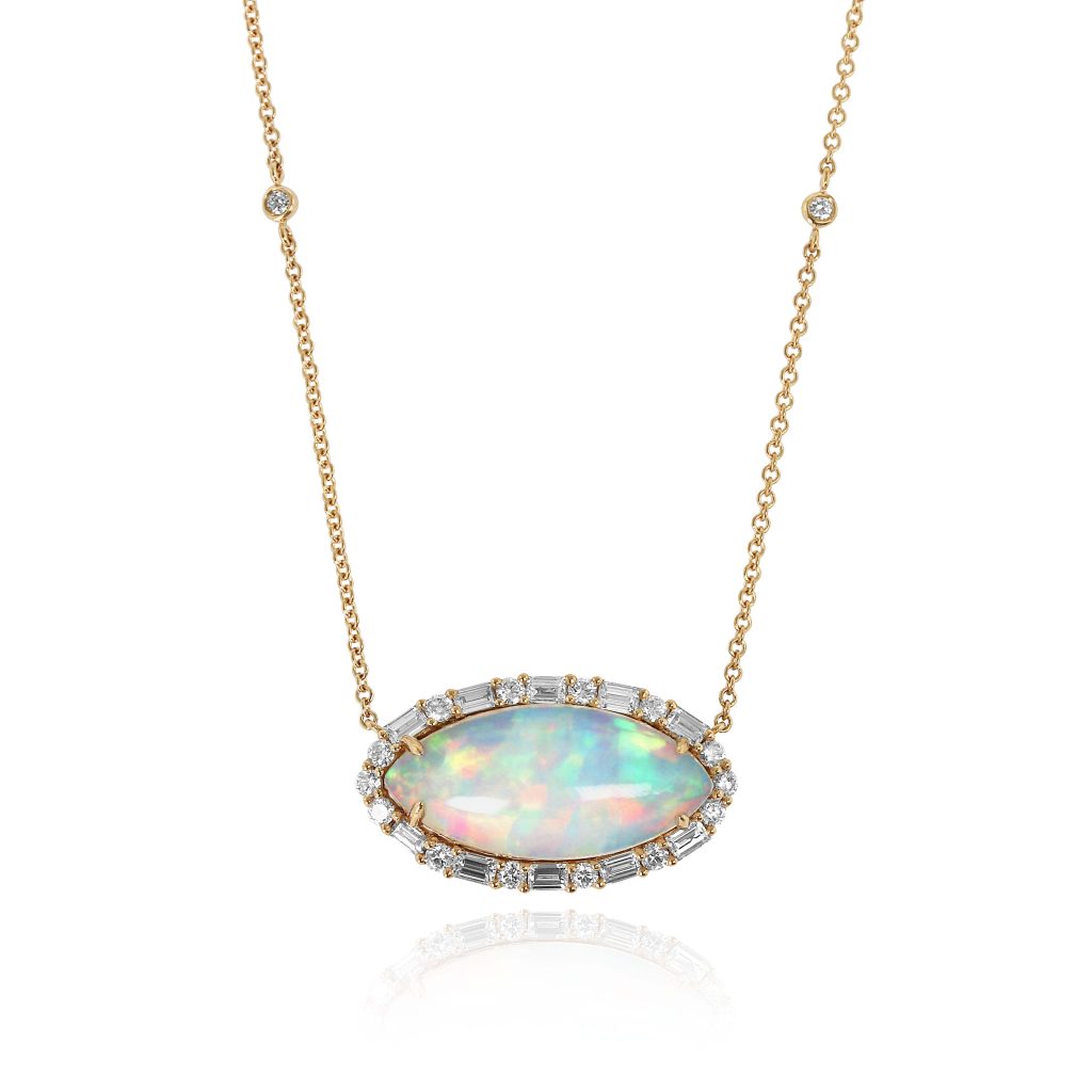 White Opal and Diamond Halo Necklace