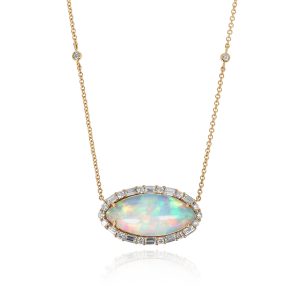 White Opal and Diamond Halo Necklace