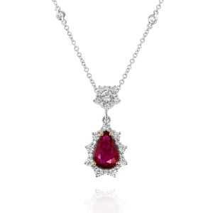Ruby Pear Halo Pendant