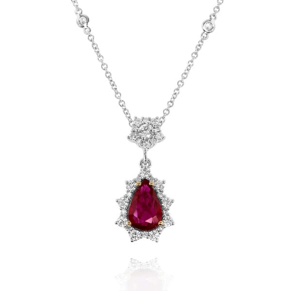 Ruby Pear Halo Pendant