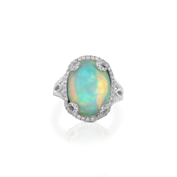Oval White Opal and Diamond Ring - Image 3