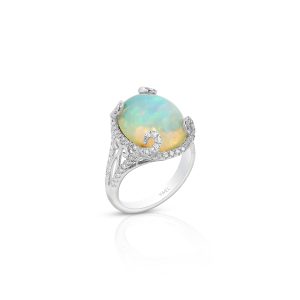 Oval White Opal and Diamond Ring