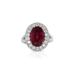 Oval Rubellite Pave Diamond Ring