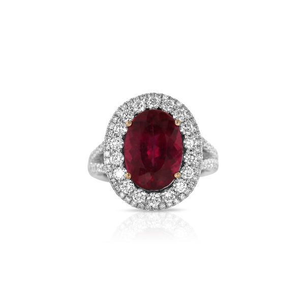 Oval Rubellite Pave Diamond Ring