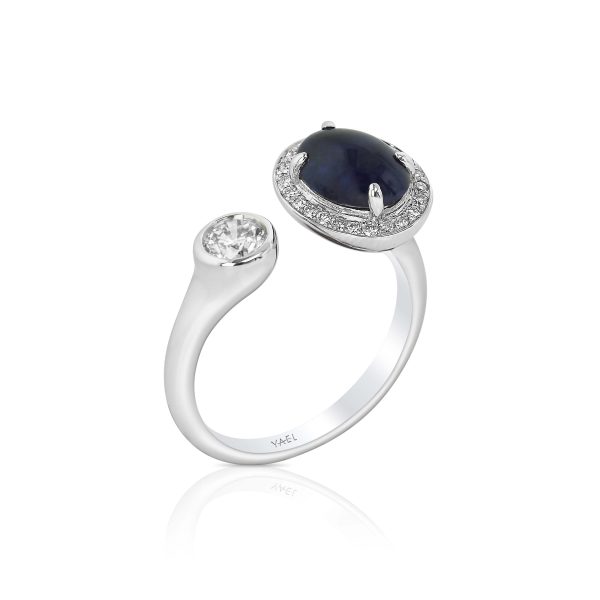 Oval Blue Sapphire and Diamond Bypass Ring - Image 2