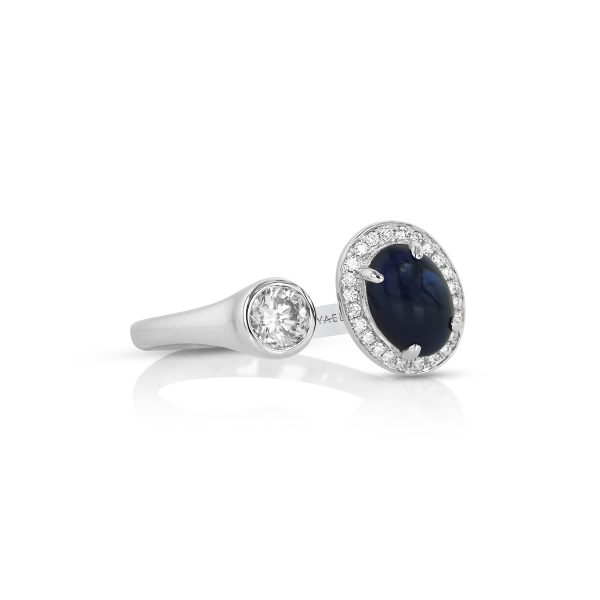 Oval Blue Sapphire and Diamond Bypass Ring - Image 3