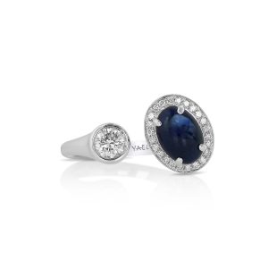 Oval Blue Sapphire and Diamond Bypass Ring