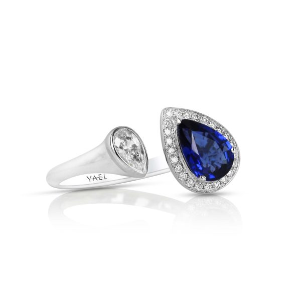 Pear Blue Sapphire and Diamond Bypass Ring - Image 2