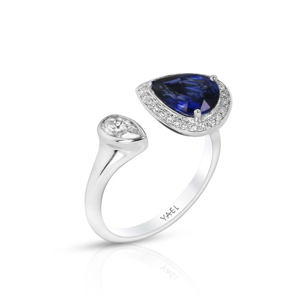Pear Blue Sapphire and Diamond Bypass Ring - Image 3