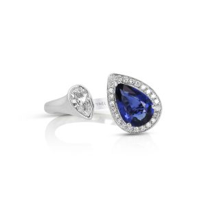 Pear Blue Sapphire and Diamond Bypass Ring