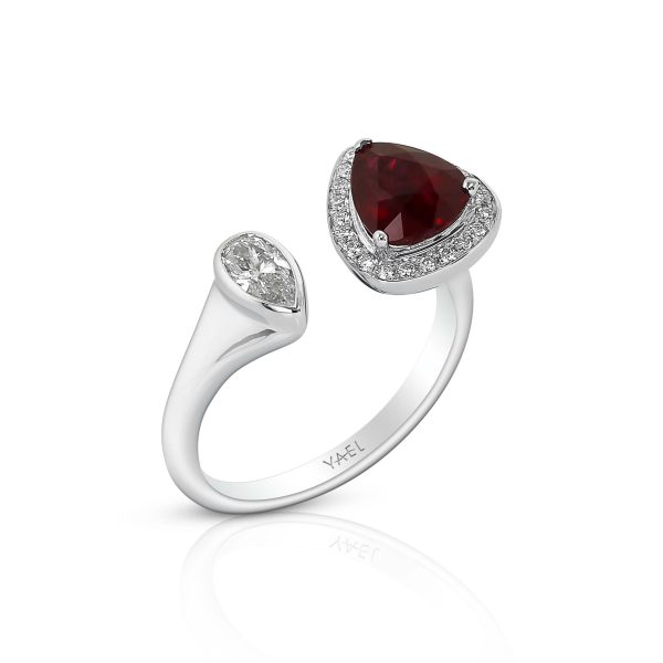 Pear Ruby and Diamond Bypass Ring - Image 2