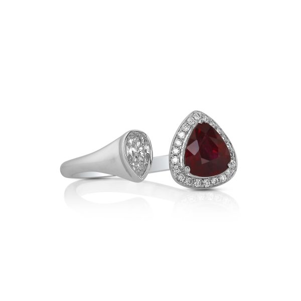 Pear Ruby and Diamond Bypass Ring - Image 3
