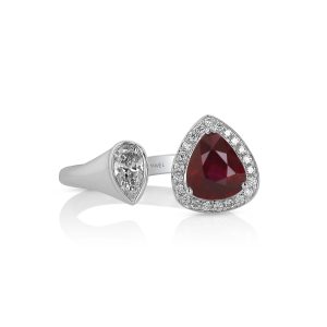 Pear Ruby and Diamond Bypass Ring