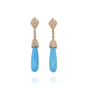 Long Turquoise Drop Earrings in Rose Gold
