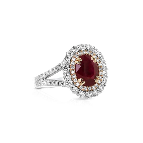 Ruby Oval Double Halo Ring - Image 2