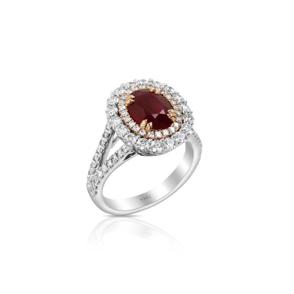 Ruby Oval Double Halo Ring - Image 3