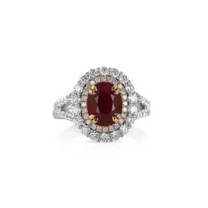 Ruby Oval Double Halo Ring