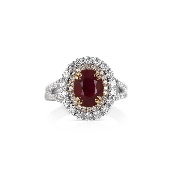 Ruby Oval Double Halo Ring