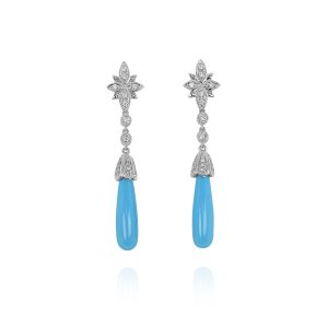 Teardrop Turquoise and Diamond Drop Earrings
