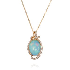 White Opal and Diamond Pendant