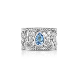 Aquamarine & Diamond Vintage Band