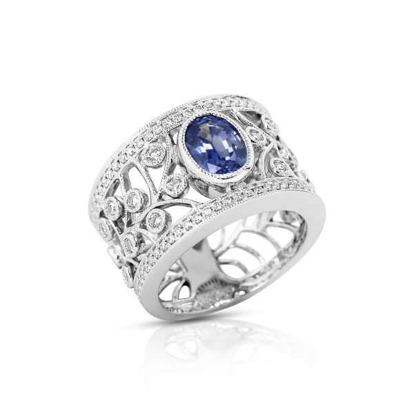 Oval Sapphire & Diamond Vintage Band - Image 2