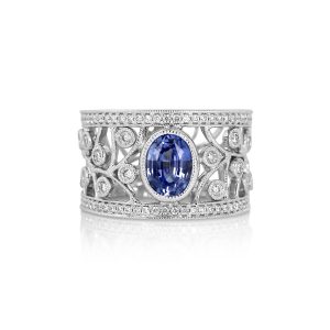 Oval Sapphire & Diamond Vintage Band