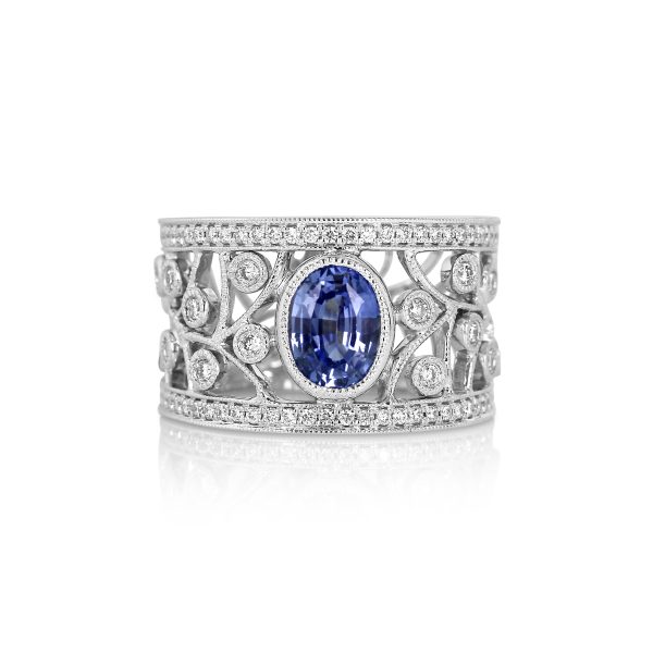 Oval Sapphire & Diamond Vintage Band