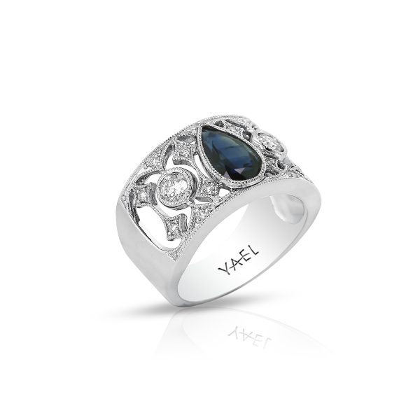 Vintage-Style Sapphire & Diamond Wide Band - Image 2
