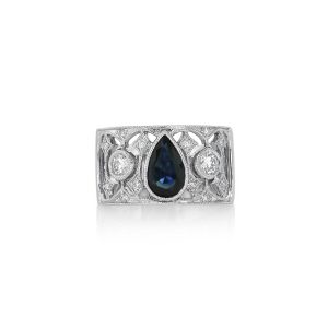 Vintage-Style Sapphire & Diamond Wide Band