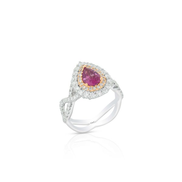 Pink Sapphire and Diamond Teardrop Ring - Image 2