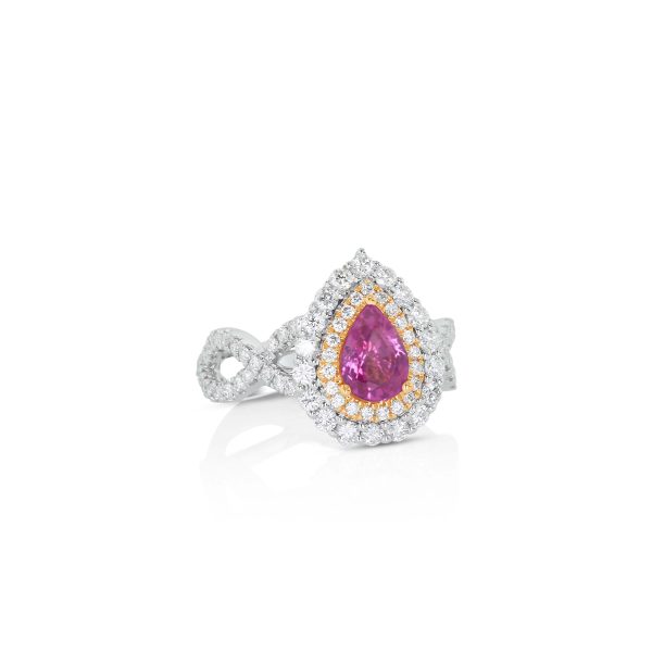 Pink Sapphire and Diamond Teardrop Ring - Image 3