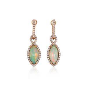Marquise White Opal and Diamond Drop Earrings