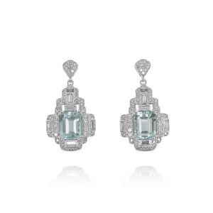 Art Deco Aquamarine and Diamond Earrings